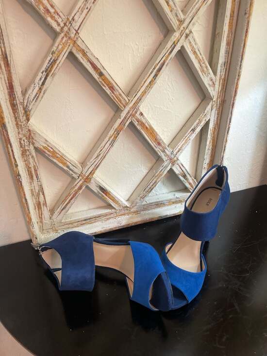 Sole Society Shoes - Sole Society Blue Suede Colorblock Open Toe Ankle Strap Heels